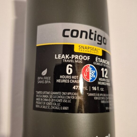 Contigo gray 16 fl oz gray leak proof 6 hour hot 12 hour cold snap seal mug - Picture 2 of 6